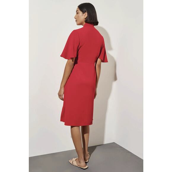 Ming Wang Butterfly Sleeve Crepe de Chine Wrap Dress Poppy Red Women's Size XL - Picture 11 of 16